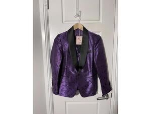 Boys Suits for Kids Size 12 Purple Embossed Shawl Lapel 3 Pieces K96